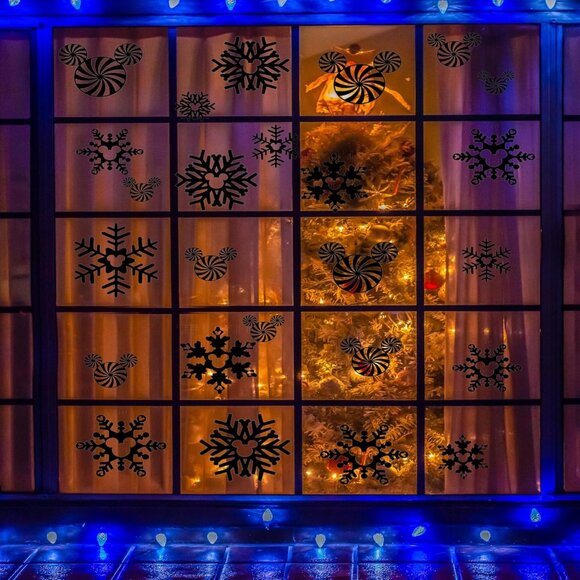 Christmas Window Decals, Snowflake and Peppermint Mouse Design, Winter Holiday - Picture 2 of 4